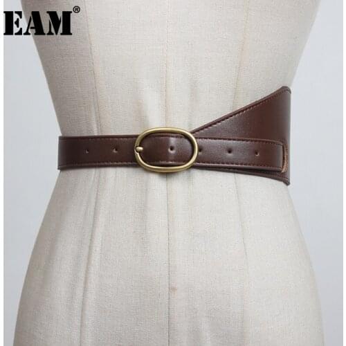 [EAM] Metal Buckle Long Wide Elastic Pu Leather Belt Personality Women New Fashion Tide All-match Spring Autumn 2021 1DD2835