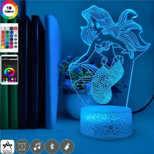 Disney Princess Ariel Figure 3D Night Light for Girls Kids Room Colorful Acrylic LED Table Lamp Decorative Light Christmas Gifts