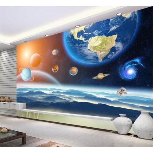 Photo Wallpaper 3D Stereo Planet Universe Starry Sky Mural Wall Painting Cartoon Childrens Bedroom Background Wall Papers Decor