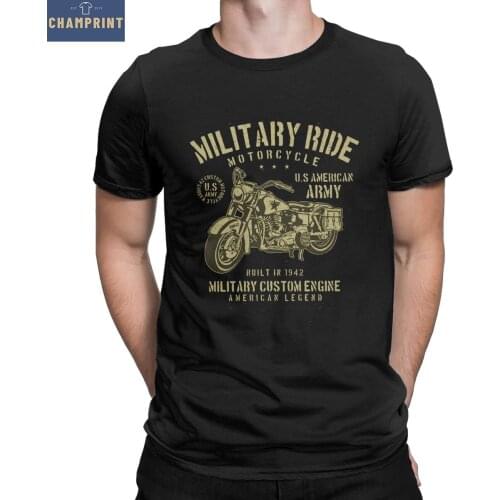 Mens T-Shirt Military Ride Army Retro Motorcycle Funny 100% Cotton Tee Shirt Motobike T Shirt Crew Neck Tops Plus Size