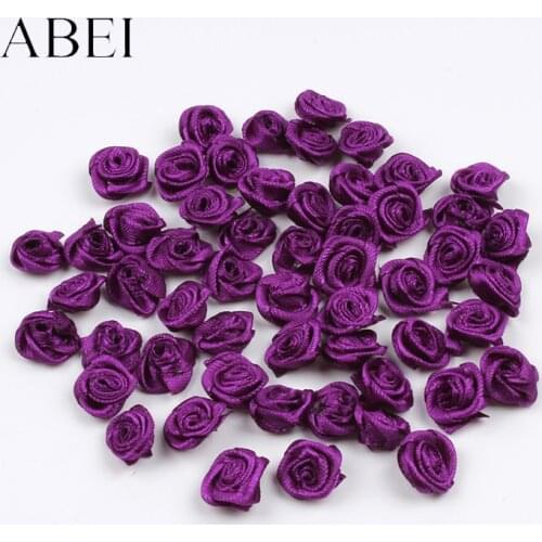 100pcs 15mm Artificial Dark Purple Ribbon Flower For Wedding Scrapbook Boutique Accessories Sewing Garments Rose Head Supplier
