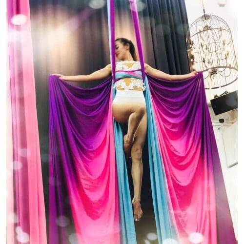 16.5Meters/18Yards Low Stretch Fabric Flying Ombre aerial silk set Trapeze Sling Kit Extension Nylon Yoga Swing