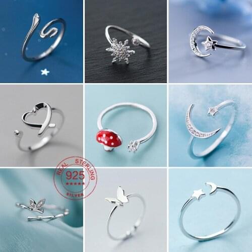 Hot Sale 925 Sterling Silver Cute Snake Rings for Women Star Moon Opening Ring Wedding Fine Jewelry Minimalist Gift anillos