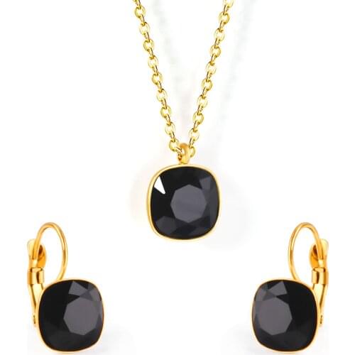 LUXUKISSKIDS Bridal Jewelry Sets Trendy Style Geomtry Multi-colorful CZ Pendant Necklace Earrings Sets Brinco Party Wholesale