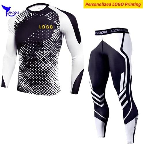 Personalize LOGO Mens Compression Sportswear Suits Gym Training Clothes Workout Jogging Sports Set Running Rashguard Tracksuit