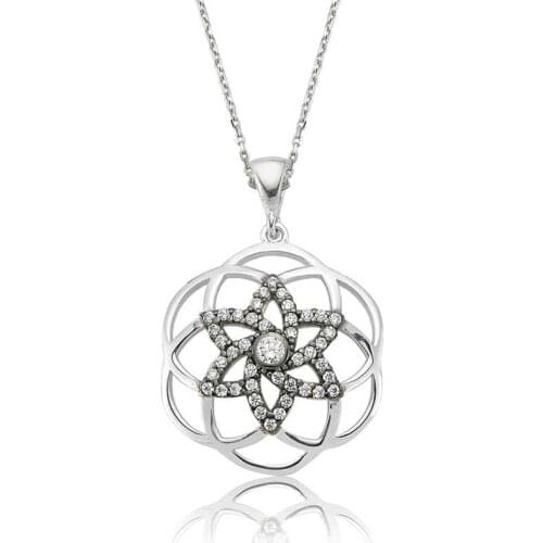 Real Silver 925 Jewelry Silver Star Flower of Life Lady Necklace