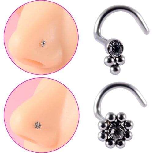 2PCS Zircon Nose Bone Ring Cz Gem Sunflower Screw Nose Stud 20g Crystal Ear Lobe Piercing Tragus Earrings Piercing Jewelry