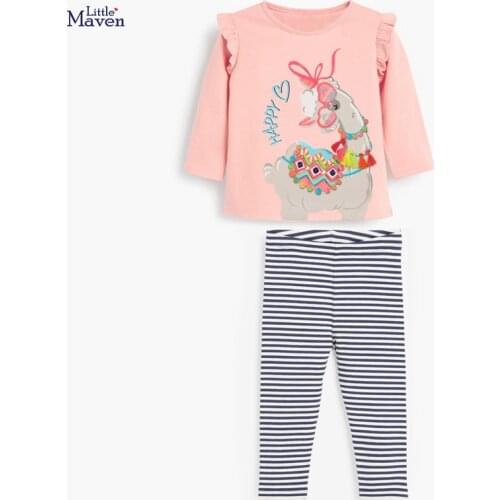 Baby Girls Fall Clothes Autumn Children Set Cotton Two Pieces Animal Suit Toddler Girl Alpaca Shirt + Striped Pants 2-7y