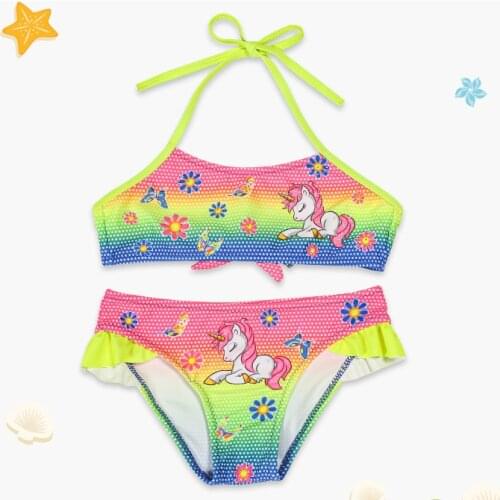2-6 Years Girls' Swimsuits Two Piece Lovely Unicorn 2021 New Childrens Swimwear Bikini With Lace Swimsuit Beachwear TB078