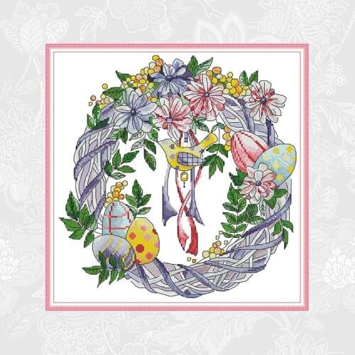 Easter Egg Garland Cross Stitch Pattern 11CT Printed Fabric 14CT Canvas DMC Counted Chinese Cross-stitch Embroidery Sets