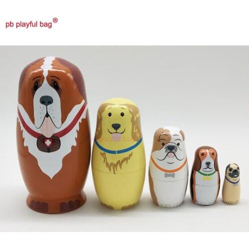 PB Playful bag Five layer animal dog Russian dolls suit handmade wooden toys interesting handicraft decoration HG02