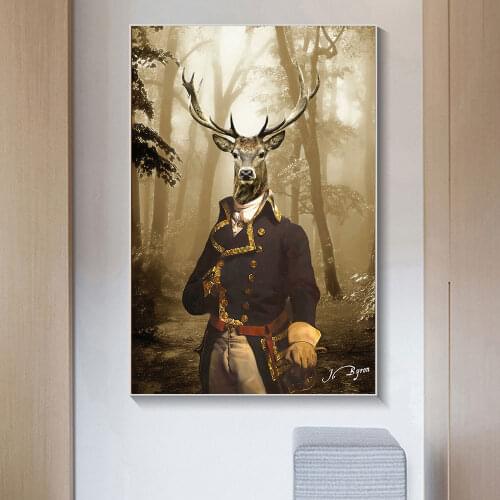 Modern Deer In A Suit Wall Art Canvas Posters and Print Animals Art Canvas Paintings on the Wall for Living Room Decoration