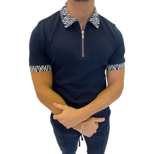 Summer Casual Men Polo-shirt Short Sleeve Solid Color Matching Zipper Plus Size Men Polo-Shirts Party