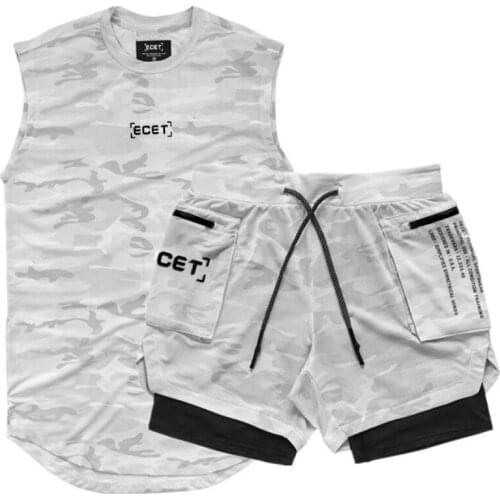 2 Pcs/Set Sports Set Mens Suits Running Shirts/Vests+Sports Shorts Jogging Men Sportswear Suit Soccer Running Fitness Gym Sets