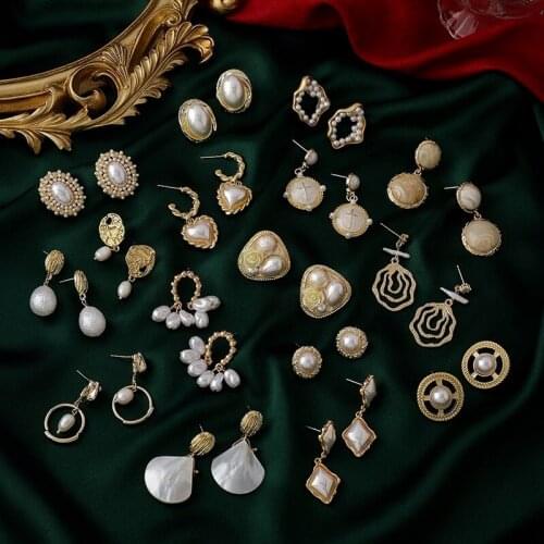 U-Magical Temperament Irregular Geometric Circle Love Heart Faux Pearl Hollow Oval Sector Dangle Earrings for Women Jewelry