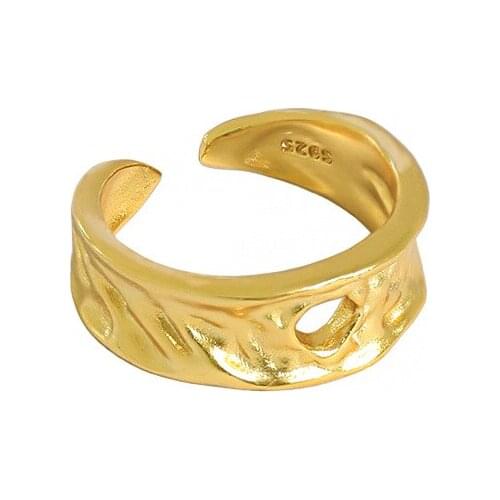 YPAY 100% Real 925 Sterling Silver Open Rings for Women Korea INS Minimalist Irregular Uneven Surface Bague Jewelry YMR1158