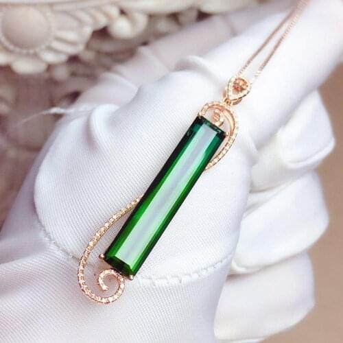 Z625 Fine Jewelry Real 18K 100% Natural Green Tourmaline 8.75ct Diamonds Gemstone Diamond Womens Pendants Necklaces