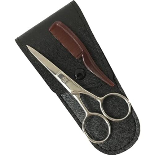 1 Set Mustache Eyebrow Trimmer Men Beard Scissors Stainless Steel Shear Cutter Care Accessary Scissors Comb Kit with Storage Bag