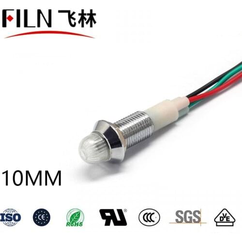 10mm metal FILN 110v Car Boat LED Warning Dashboard pilot Lights red high voltage indicator light