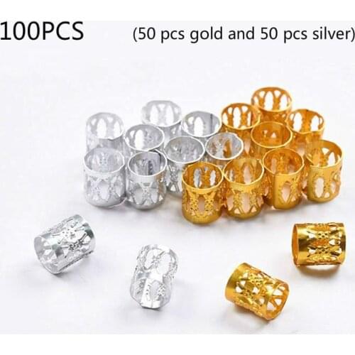 100Pcs/Lot Gold and Silver 8x9mm Micro Hair Dread Braids Wig Lock Tube Beads Adjustable Cuffs Clips for Hair Accessories Tool