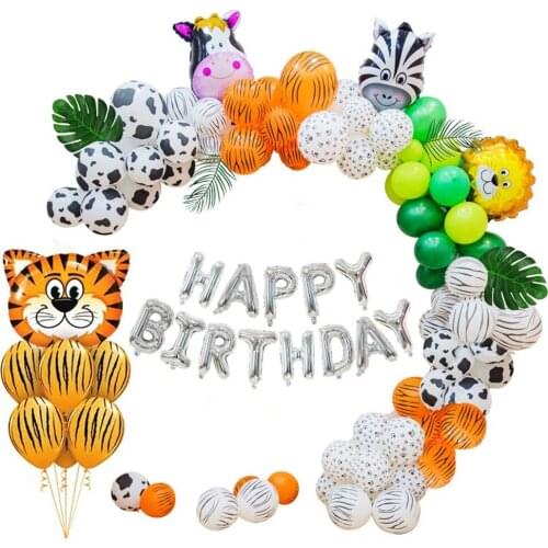 113Pcs/Set Animal Balloons Birthday Jungle Party Decor Kids Toys Head Inflatable Helium Forest Theme For Boys Girls Gifts