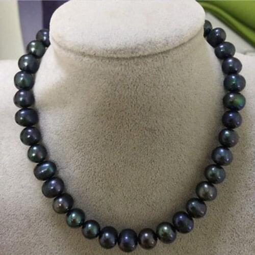 12-13mm baroque black blue pearl necklace 18inch 14k