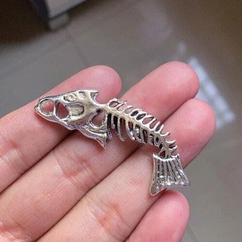 12Pcs/Lot Skeleton Fish Charm Pendant Aesthetics Accessories Fit Diy Handmade Necklace Findings Jewelry Making Supplies