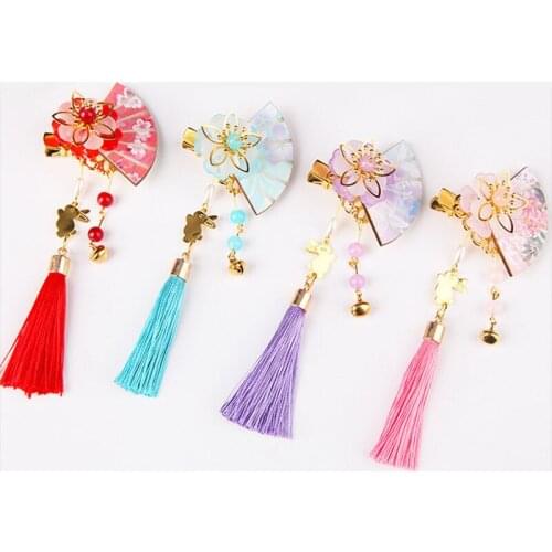 2 pcs Ancient Fan Hair Clips Tessal Hanfu Gril Hair Acceaaory Jewelry Handmade Hair Clip