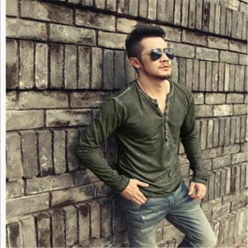 2021 Men Tee Shirt V-neck Long Sleeve Tee&Tops Stylish Slim Buttons T-shirt Autumn Casual Solid Male Clothing Plus Size 3XL