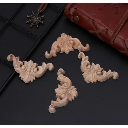 4pcs/set Wood Carved Corner Flower Onlay Applique Unpainted Frame Cupboard Cabinet Decal For Home Furniture Decor 4x4cm