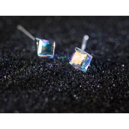 5mm*6mm Small Real. 925 Sterling Silver Colored Crystal Faceted-Cut Square Piercing Ear Stud Earrings Ear-Bone Jewelry C-E4840