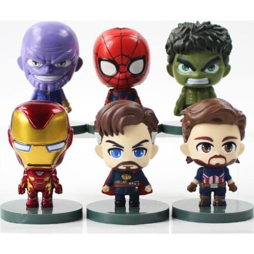 6cm 6pcs/lot Marvel Avengers Q Version Thanos Hulk Spiderman Iron Man Doctor Strange Captain America PVC Figure Collectible Toy