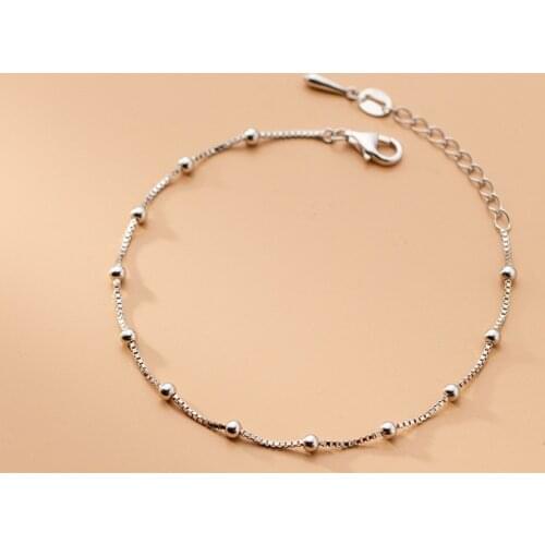 Real 925 Sterling Silver Small Beads Box Chain Bracelets for Women Hypoallergenic Jewelry