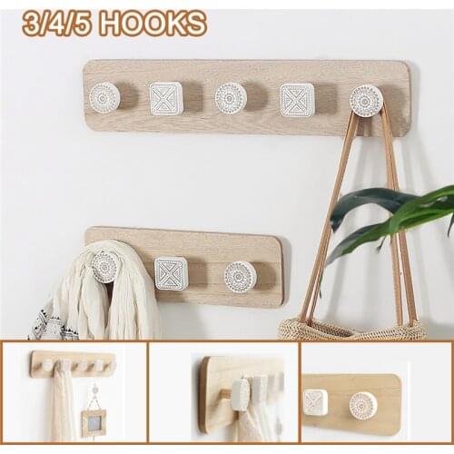 1Pc Nordic Wooden Wall-mounted Coat Hooks Door Back Key Bag Towel Hanging Holder Storage Rack