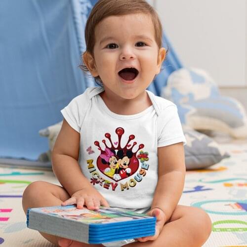 Disney Baby Romper White Fashion Outdoor Mickey And Minnie Mouse Printing Cartoon Kawaii Newborn Jumpsuit 0-24M Letters Dropship