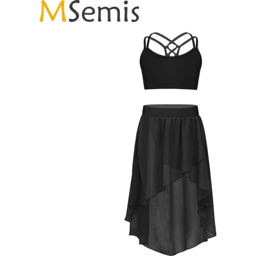 Kids Girls Belly Skirts Vest Sets Chiffon Skirt Children Skirt Girls Black Latin Practice Skirt Ballerina Ballet Tops Costume