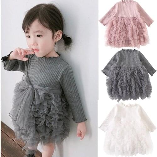 Baby dress Princess Girl wear Long sleeve Knit Dress for 0-6 year birthday party Toddler Costume autumn for Infant vestidos