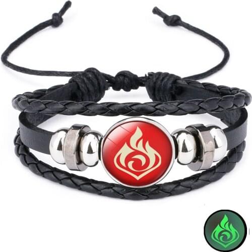 Genshin Impact Luminous Leather Bracelet Anime Game Eye of God Thunder Fire Rock Ice Bangle Wristband Jewelry
