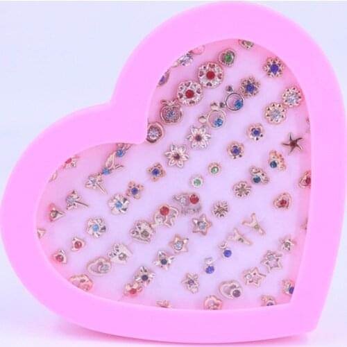 ISINYEE 36 Pairs/Set Cute Tiny Animal Fruit Small Crystal Stud Earrings Sets For Little Girls Kids Children Trendy Earrings Gift