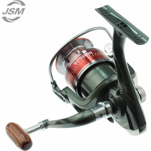 JSM 13BB Ball Bearings 5.5:1 Gear Ratio Fishing Reels Black Metal Aluminum Sea Fishing Wooden Handle Spinning Reel KF1000-7000