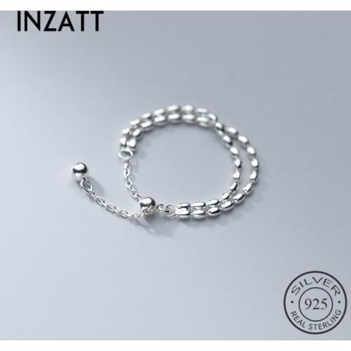 INZATT Real 925 Sterling Silver Chain Bead Geometric Adjustable Ring For Charming Women Party Fine Jewelry Punk Accessories
