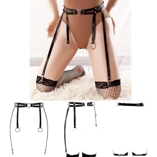Punk Goth Leather Garters Hollow Bra Suspender Belt Adjust Waist Size Original Design Erotic Lingerie Fetish Womens Underwear