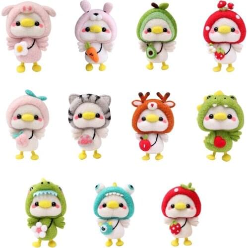 Cute Animal Duck Wool Felt Doll Handmade DIY Unfinished Poked Knitting Package