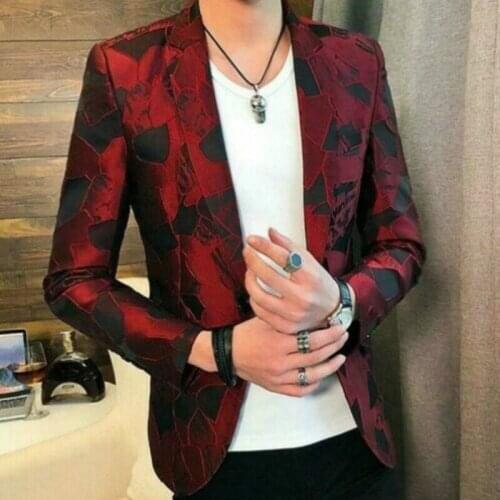 2020 Mens Lapel Formal Coat Lapel Suit V-neck Jacket Floral Slim Fit Dress Blazer Outdoor Business Fashion Casual Jacket