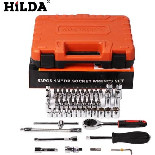 HILDA 53 pcs Car Repair Tool Sets Batch Head Ratchet Pawl Socket Spanner Screwdriver socket set Combination Tool Wrench Set