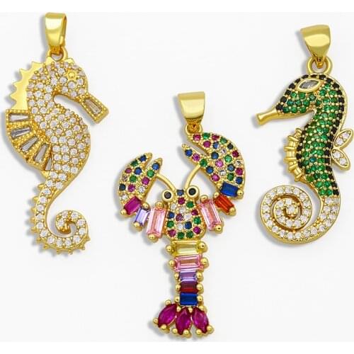 OCESRIO DIY Rainbow Small Hippocampus Pendant For Women Jewelry Marine life CZ For Jewelry Components Necklace Pendant pdta076