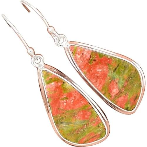 Lovegem Genuine UNAKITE EARRING 925 Sterling Silver,48 mm, AE1566