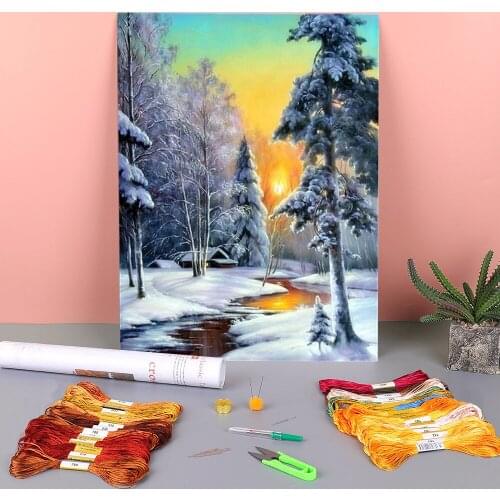 Scenery Landscape Printed Canvas 11CT Cross-Stitch Set DIY Embroidery DMC Threads Painting Hobby Handicraft Magic