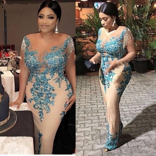 African Transparent Prom Dress Long vestido de fiesta 2021 Applique Prom Gala Gowns Tassel Plus Size Sheath Elegant