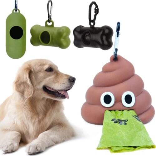 Portable pet garbage bag dispenser for cats and dogs to go out soft silicone dog poop bag poop-shaped storage box pet tools